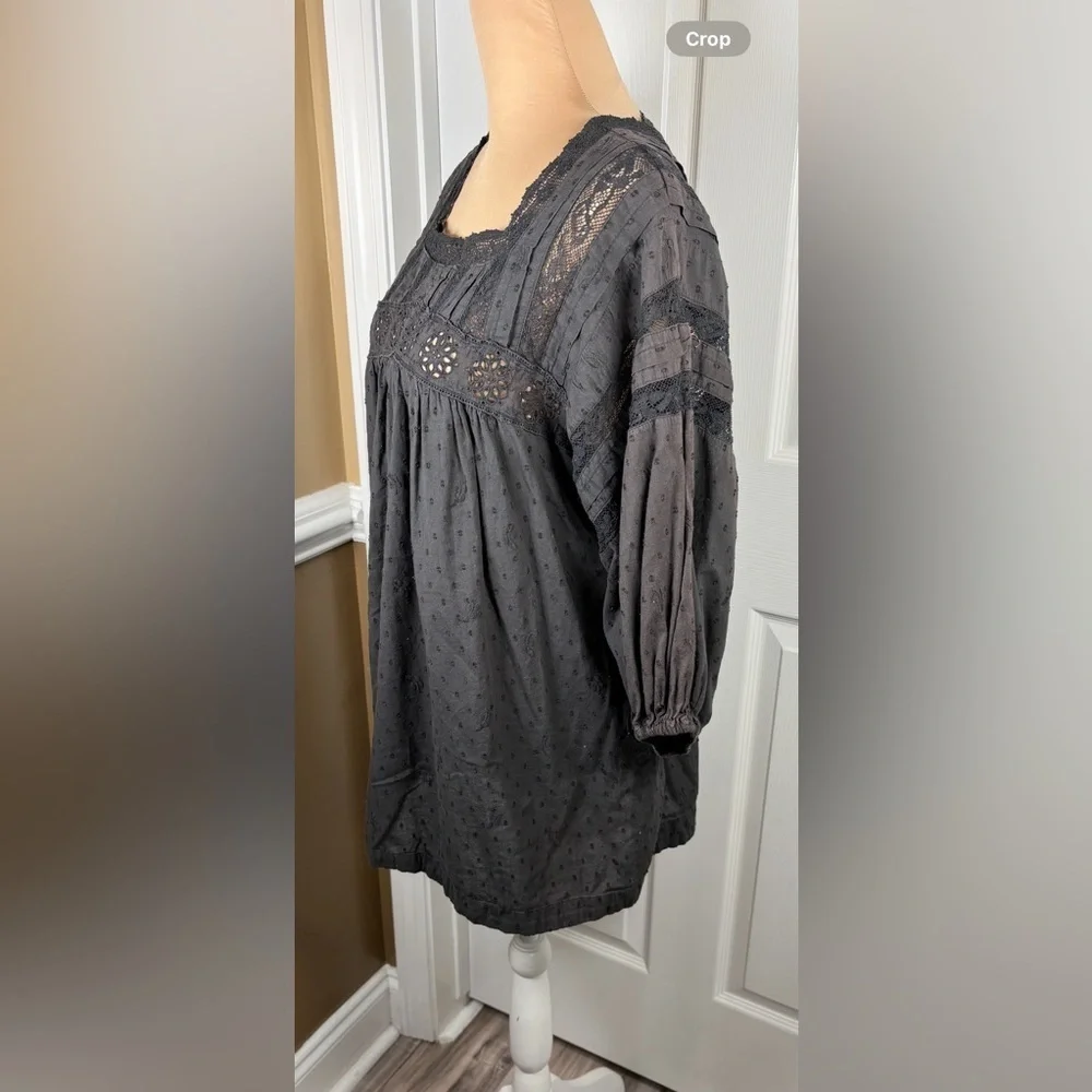 Free People Azalea Lace Tunic Top Black Size XS